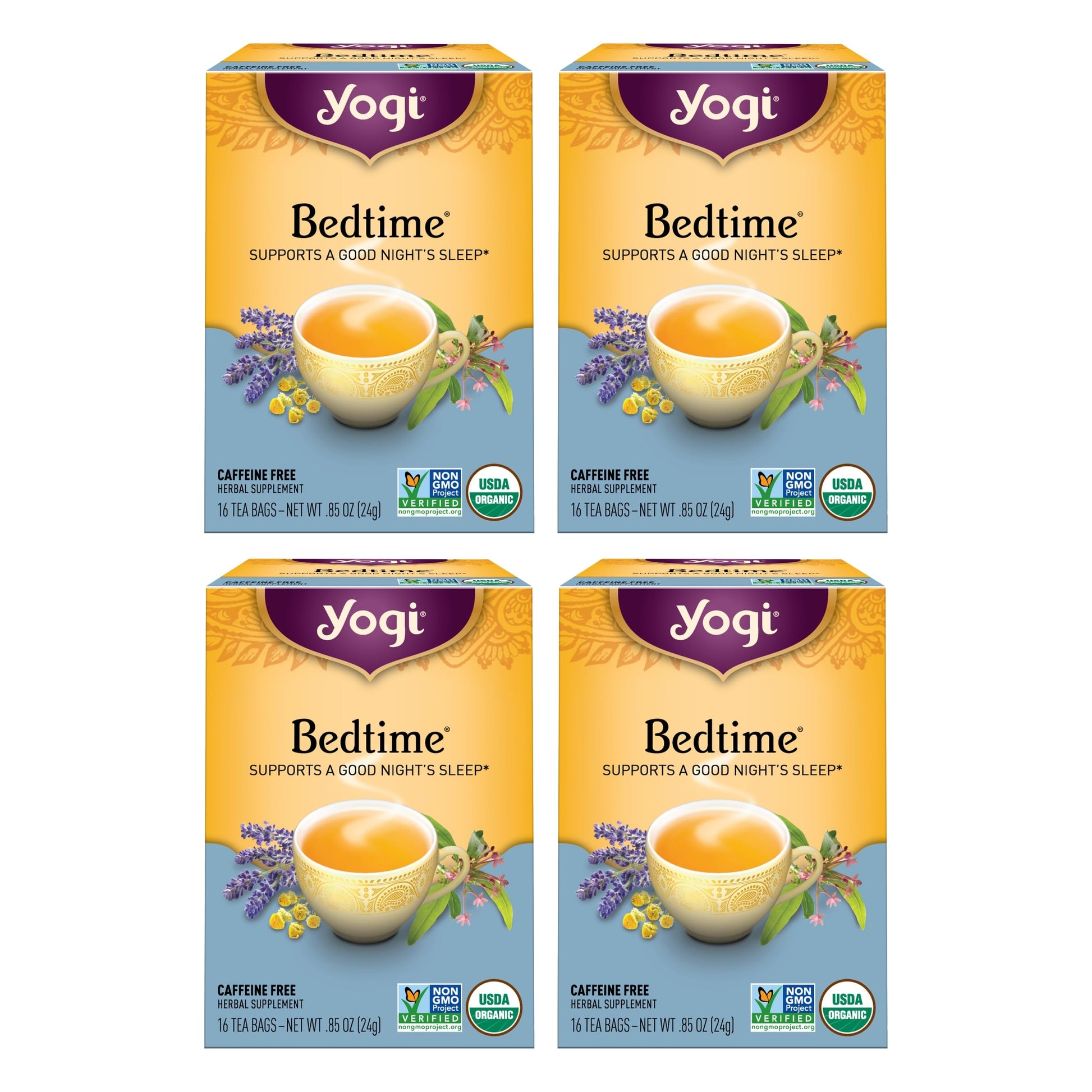 Yogi Tea Bedtime Tea - 16 Tea Bags Per Pack (4 Packs) - Chamomile & Passionflower Herbal Tea Blend - Tea To Support A Good Night