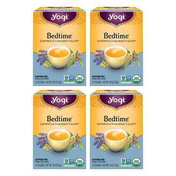 Yogi Tea Bedtime Tea - 16 Tea Bags Per Pack (4 Packs) - Chamomile & Passionflower Herbal Tea Blend - Tea To Support A Good Night
