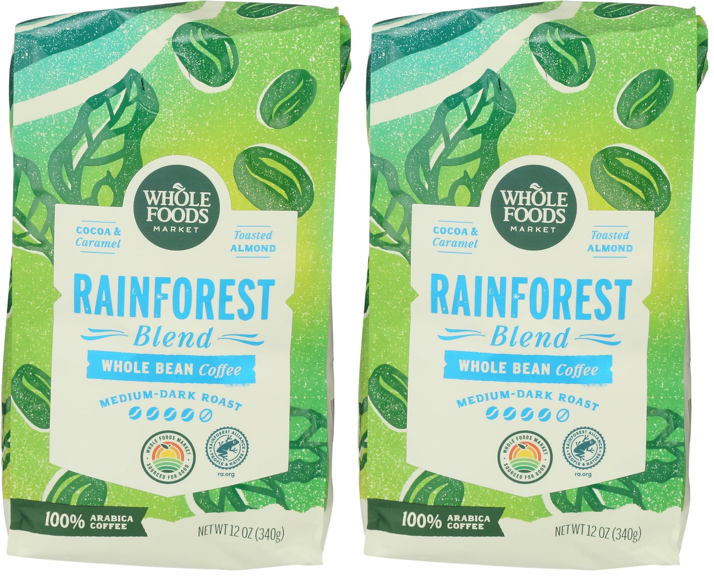 WHOLE FOODS MARKET Whole Bean Rainforest Blend Coffee, 12 OZ (Pack of 2)