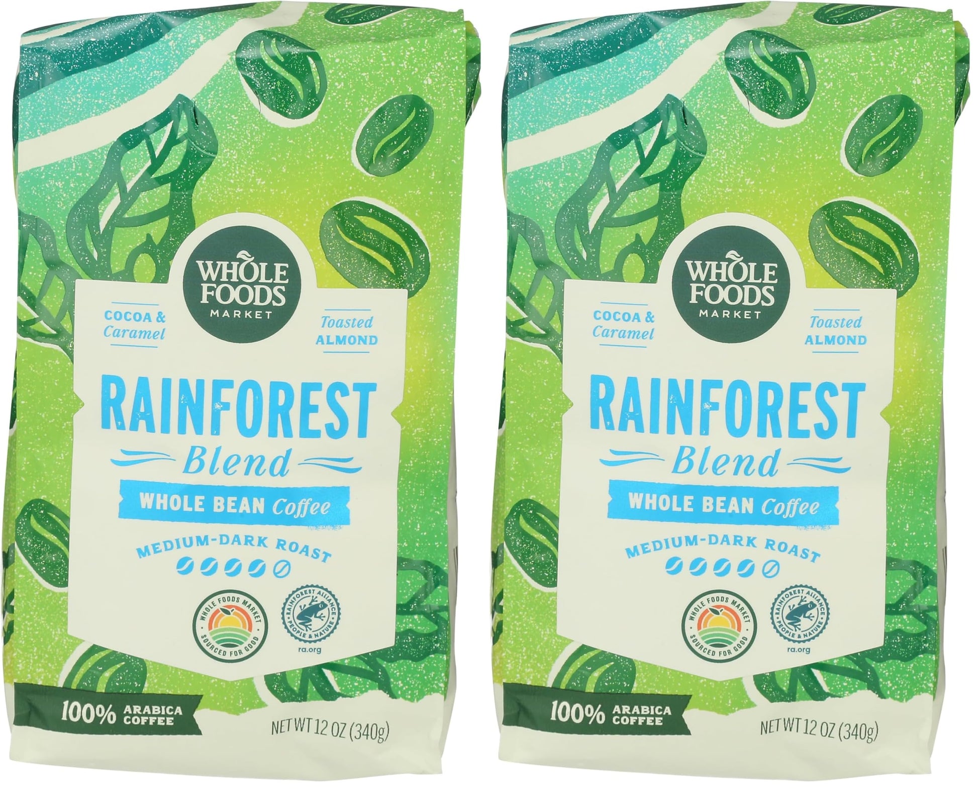 WHOLE FOODS MARKET Whole Bean Rainforest Blend Coffee, 12 OZ (Pack of 2)