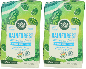 WHOLE FOODS MARKET Whole Bean Rainforest Blend Coffee, 12 OZ (Pack of 2)