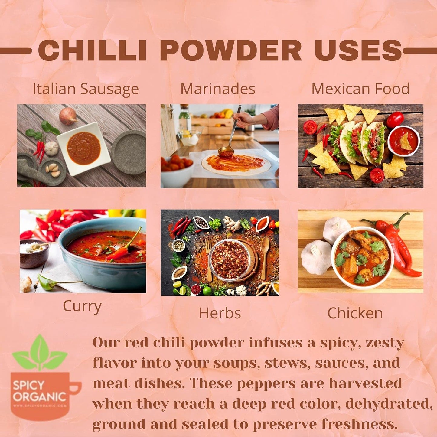 SPICY ORGANIC Red Chili Powder - USDA Organic, Non-GMO - 4 Oz (113g) - Perfect for Soups, Stews, and Chili