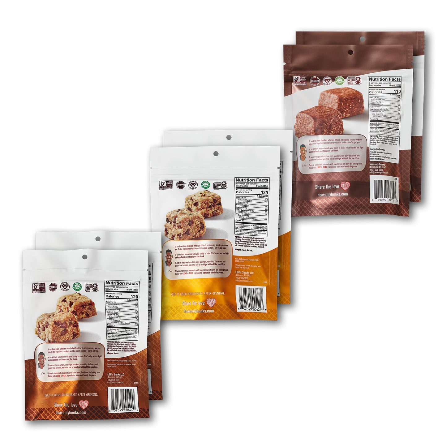 Heavenly Hunks Variety Gift Box 6oz Bags (6 Pack) - Oatmeal Chocolate Chip  Peanut Butter Chocolate & Brownie Bites