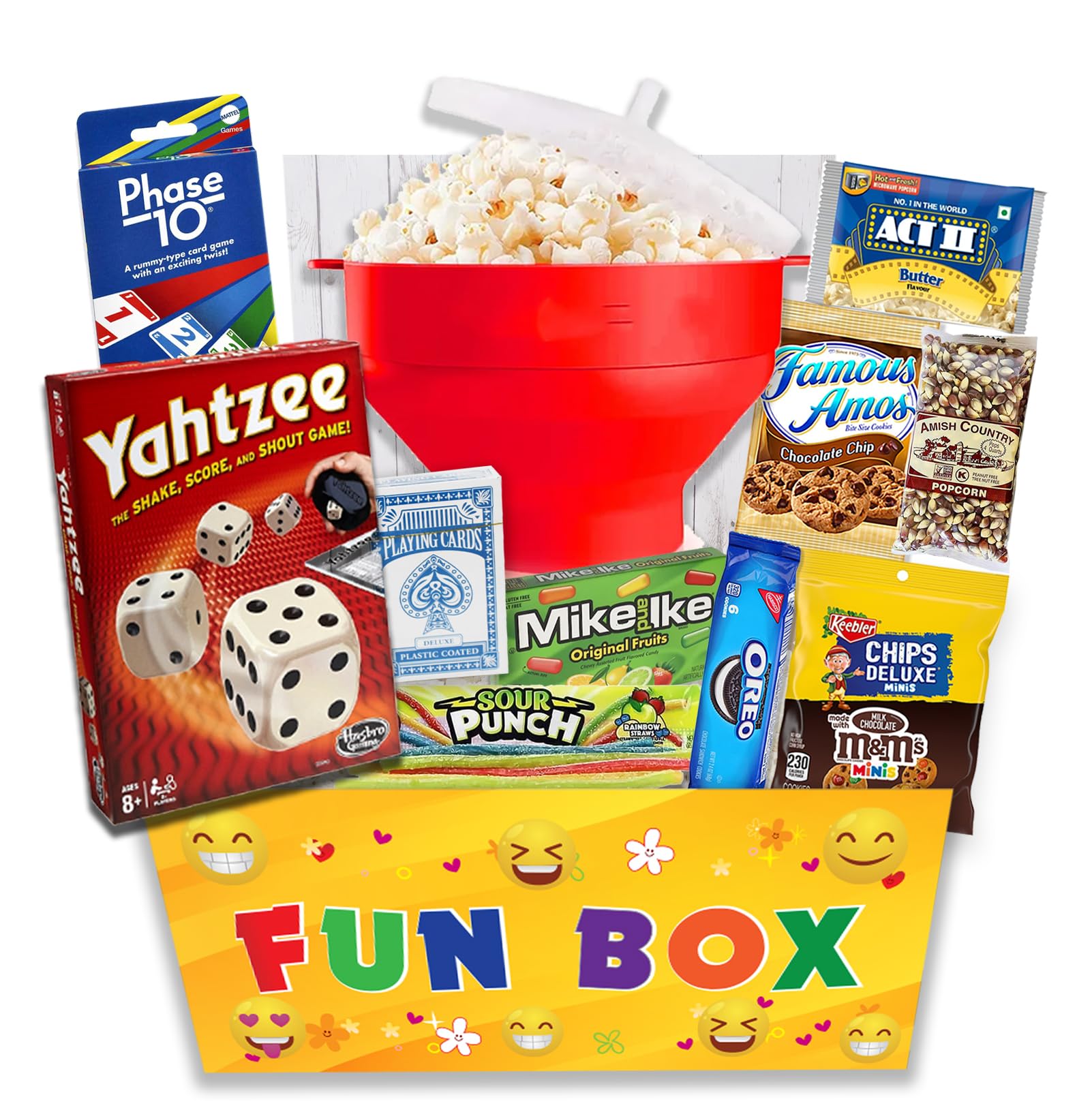 Family Game Night Gift Basket – Bundle Of Card & Board Games, Popcorn Maker, Popcorn, Cookies, Savory Candies & Sweets – Fun Housewarming Gift For Families, Mature-Themeds & Teens Birthday, College