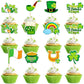 Ercadio 30 Pack Happy St Patrick's Day Cupcake Toppers Glitter Four Leaf Clover Shamrock Cupcake Picks Green Hat Cupcake Toppers