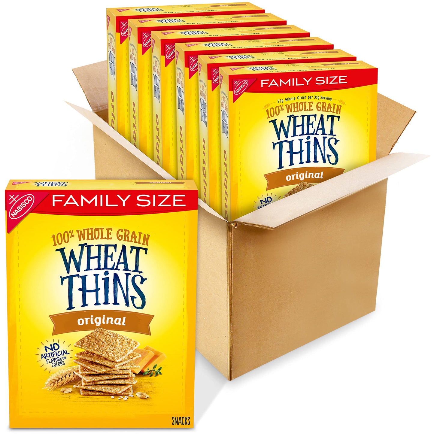 Wheat Thins Original Whole Grain Wheat Crackers, Family Size, 6 - 14 Oz Boxes