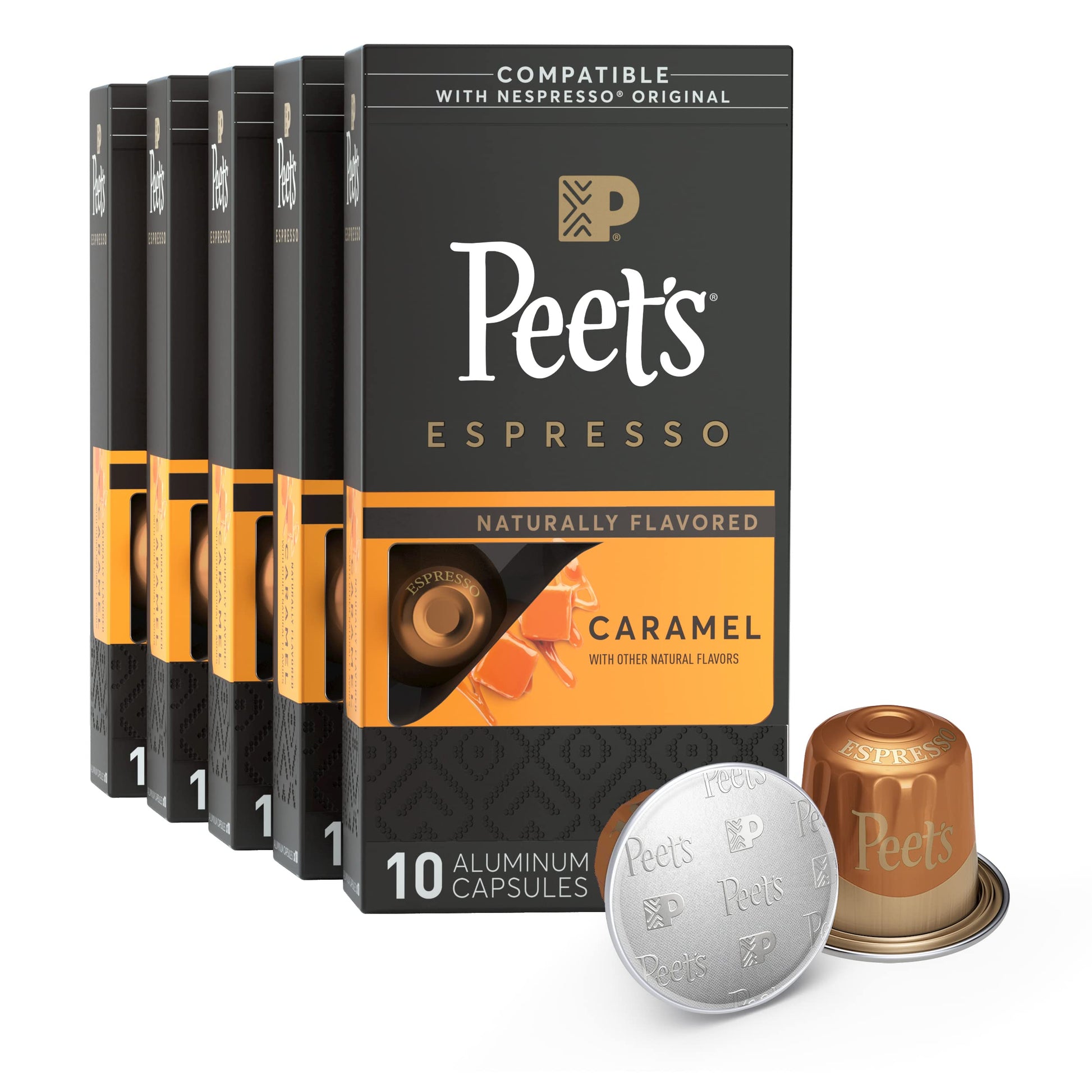 Peets Coffee Medium Roast Espresso Capsules, Compatible with Nespresso, 50 Count (5 Boxes of 10), Dark Roast, Model ANICEMOON