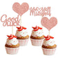 Gyufise Cupcake Toppers, 36Pcs Rose Gold Glitter Heart Picks, Paper Decorations for Retirement and Going Away Parties, Small Size