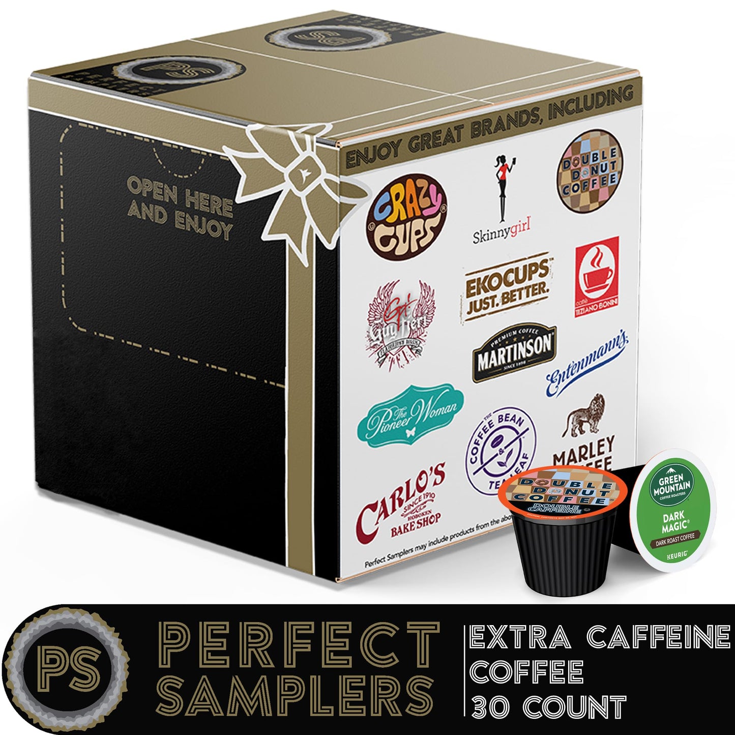 Perfect Samplers Extra Caffeine Bold Coffee Single Serve Cups, 30 Count Variety Pack for Keurig K Cup malt-inspired