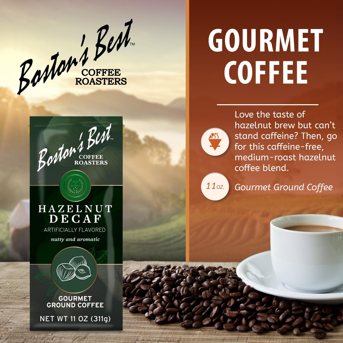 Bostons Best Coffee Hazelnut Decaf Medium Roast 11 oz Multi Colored Ground Coffee