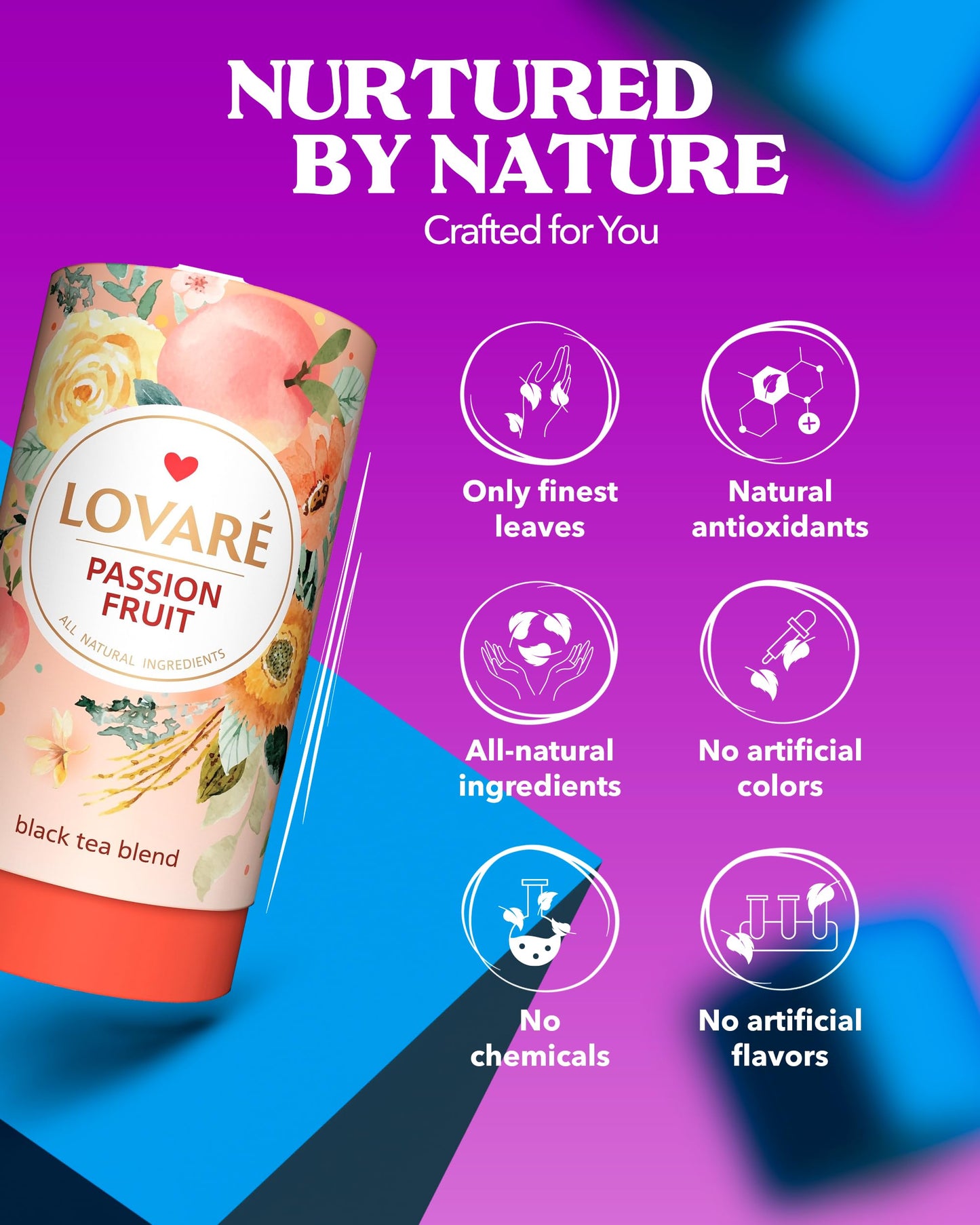 LOVARE Passion Fruit Loose Leaf Tea 80 g - Made in Ukraine - Black Tea, Orange Peel, Rosebuds, Calendula Petals, Safflower Petal