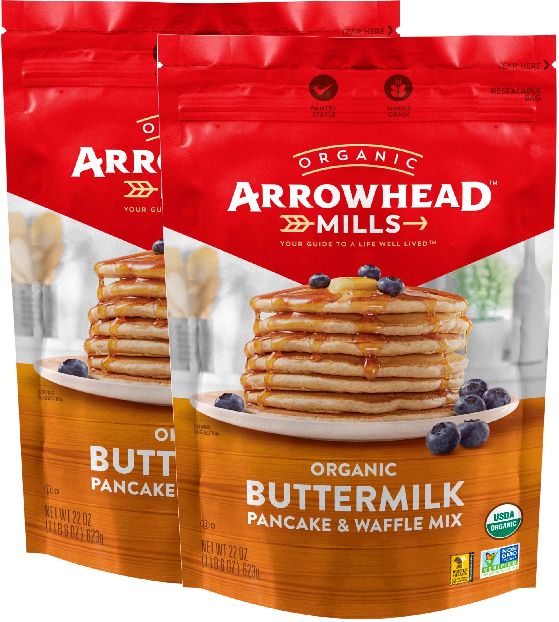 Arrowhead Mills Buttermilk Pancake and Waffle Mix, 22 oz (Pack of 2)