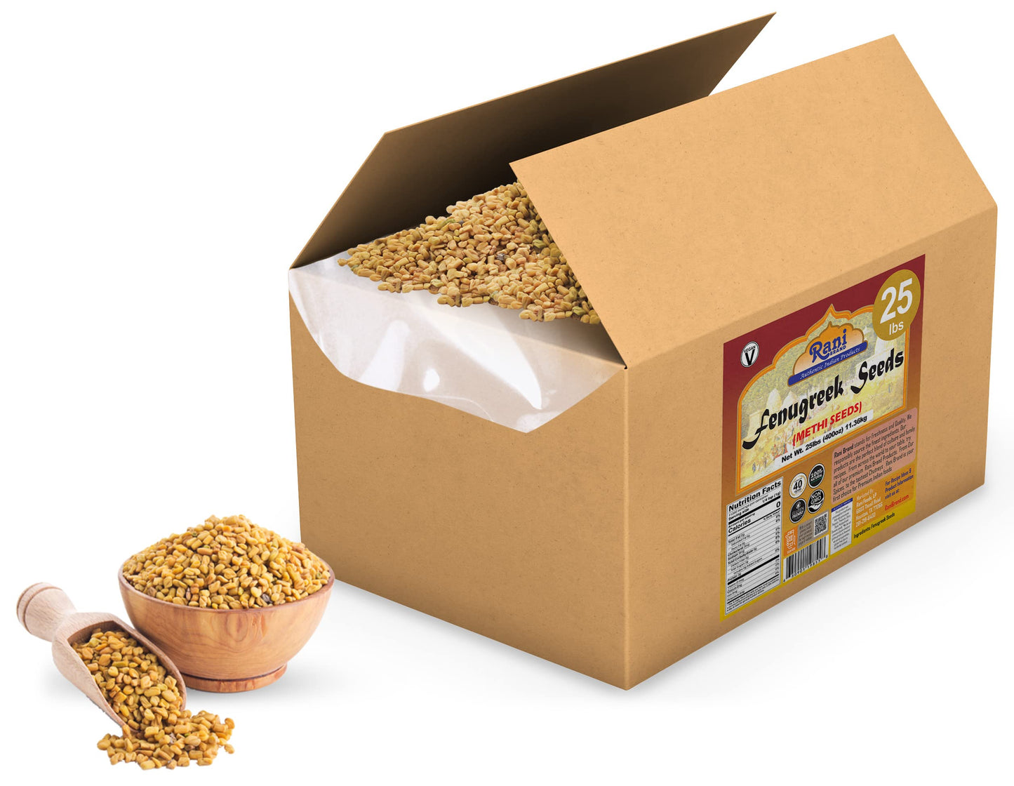 Rani Fenugreek (Methi) Seeds Whole 400Oz (25Lbs) 11.36Kg Bulk Box, Trigonella Foenum Graecum ~ All Natural | Vegan | Gluten Frie