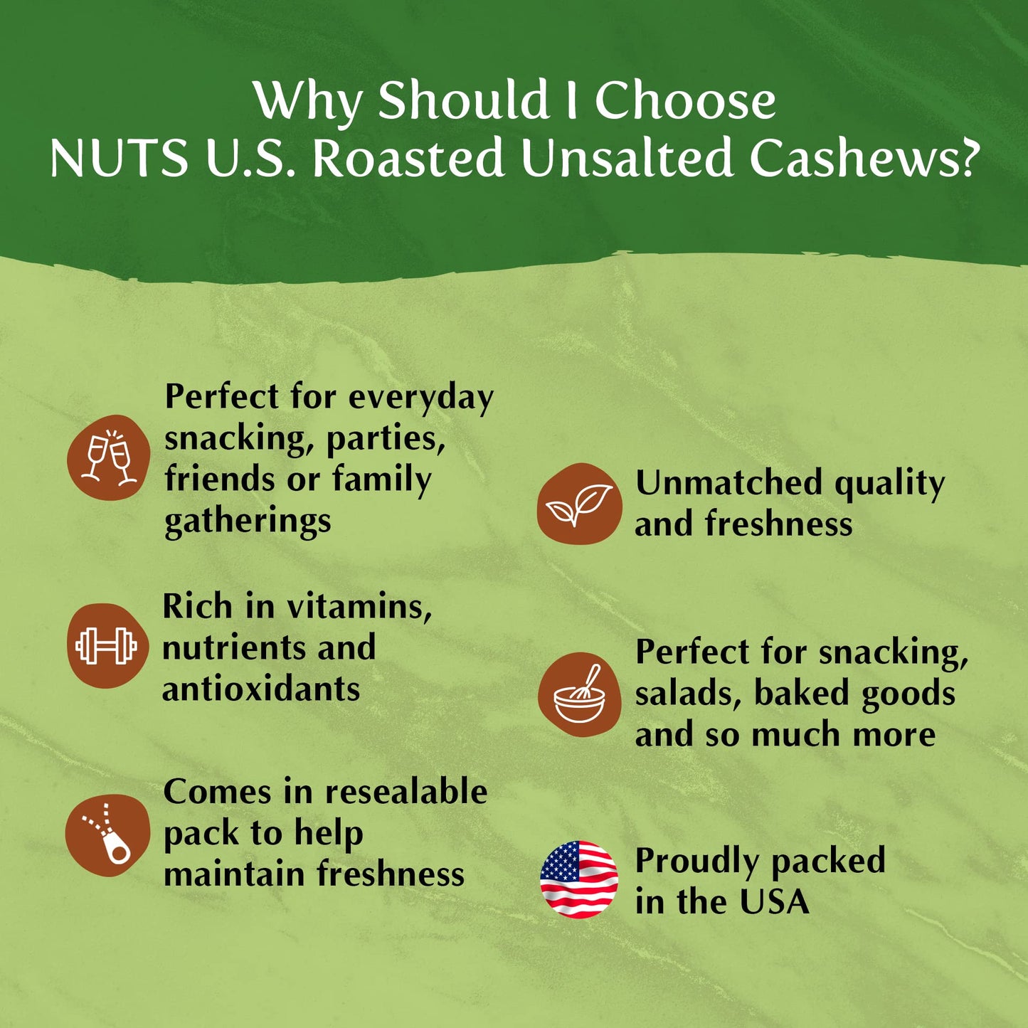 NUTS U.S. - Roasted and Unsalted Cashews | Whole Kernels (80%) and Pieces | Just Right Crispy and Delicious | Natural Cashews!!!