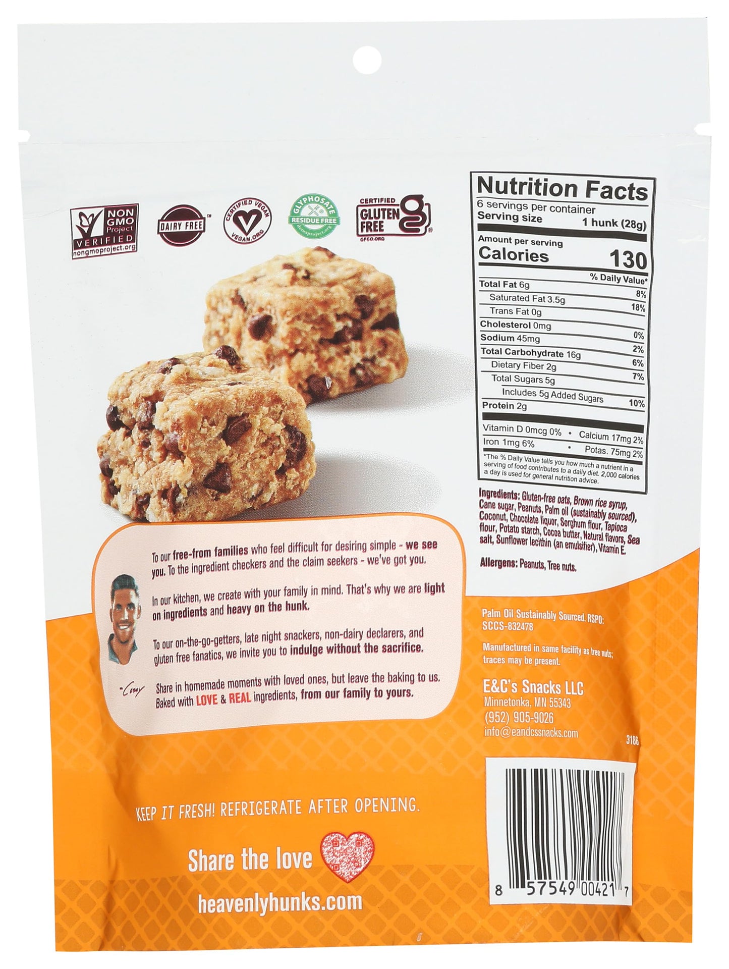E&Cs Peanut Butter Chocolate Chip Heavenly Hunk Cookies 6 Oz