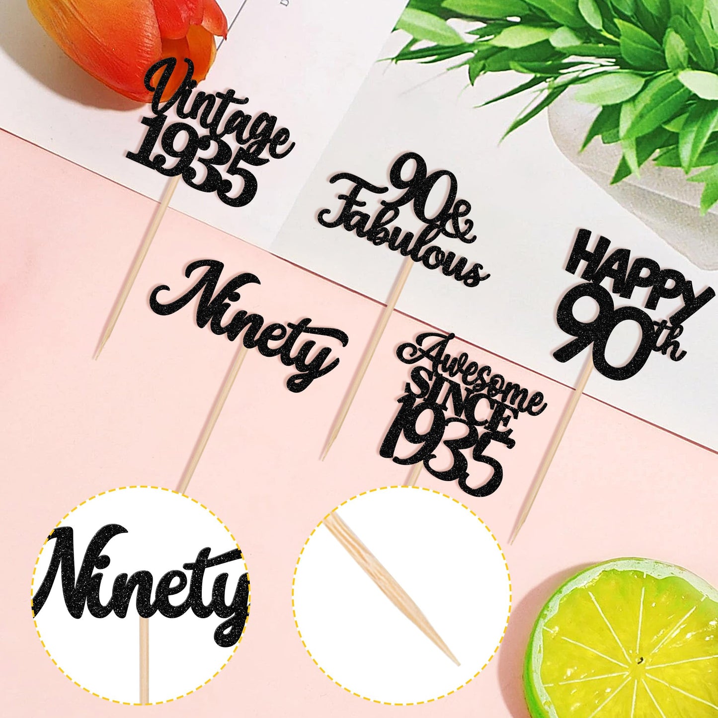30Pcs Happy 90Th Birthday Cupcake Toppers Glitter Awesome Since 1933 Ninety 90 Fabulous Vintage 1933 Cupcake Picks For 90Th Birt