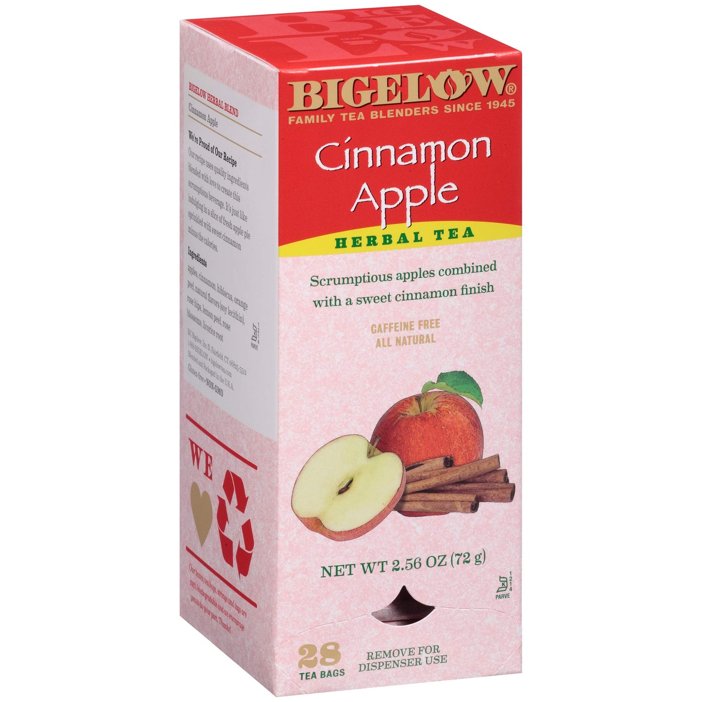 Bigelow Tea Cinnamon Apple Herbal Tea Bags, 28 Count, All Natural, Non-GMO, RCB11397