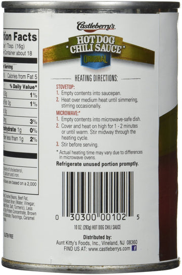Castleberry'S, Hot Dog Chili Sauce, Classic, 10Oz Can (Pack Of 6)