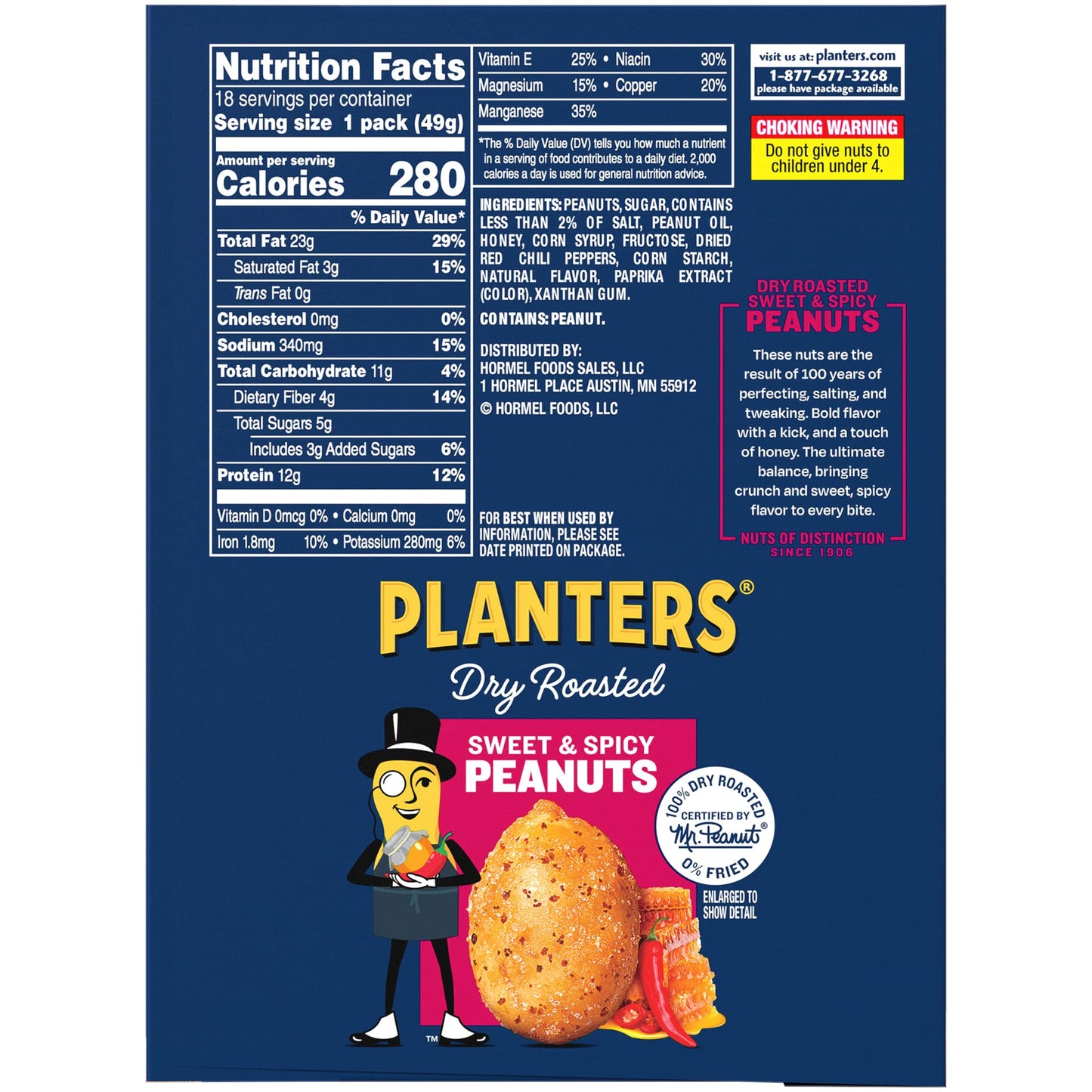 Planters Sweet and Spicy Peanuts, Dry Roasted Snack Nuts, 1.75oz (Pack of 18)