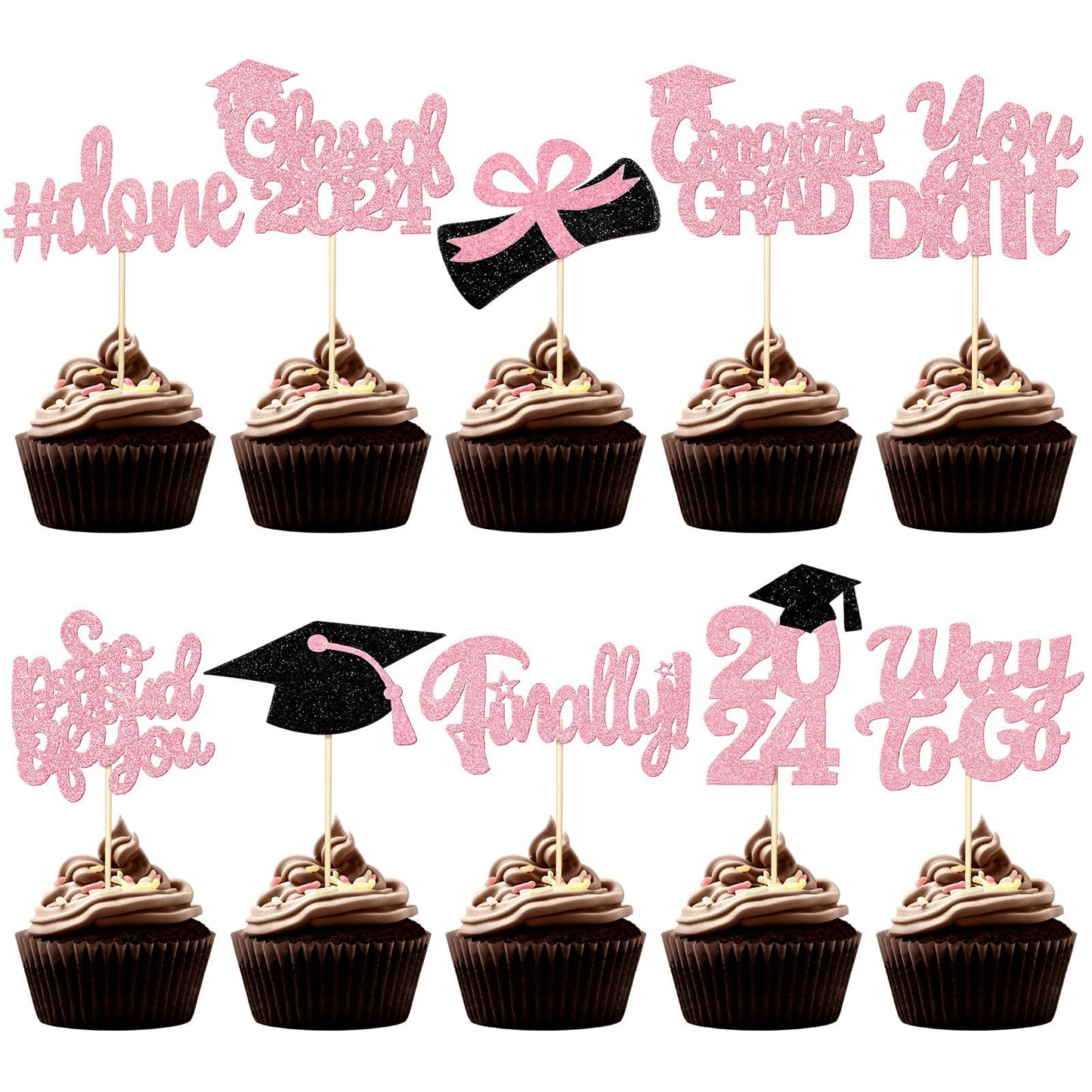 Foldtier 100 Pcs Graduation Cupcake Toppers Congrats Grad Class Of 2024 Graduation Cupcake Picks Diploma Cupcake Toppers Supplie