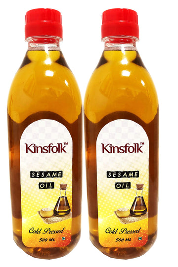 Kinsfolk Organic Gingelly/Sesame Cold Pressed Oil For Hair, Body,Skin ((Virgin, Chekku/Ghani)) - 500 Ml ((Pack Of 2))