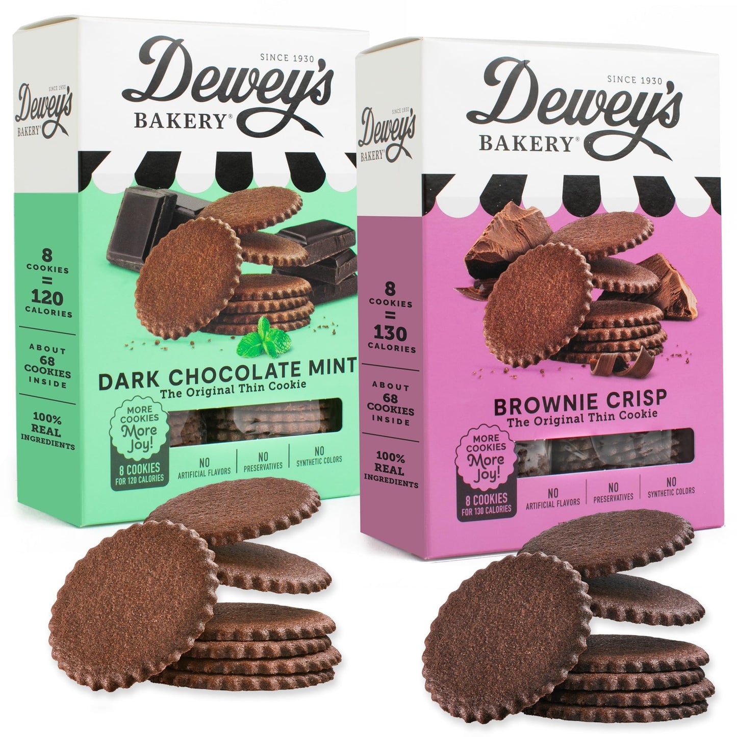 Dewey's Bakery Dark Chocolate Mint & Brownie Crisp Moravian Style Thin Cookies Variety Pack, Bakery Fresh with Real Simple Ingre