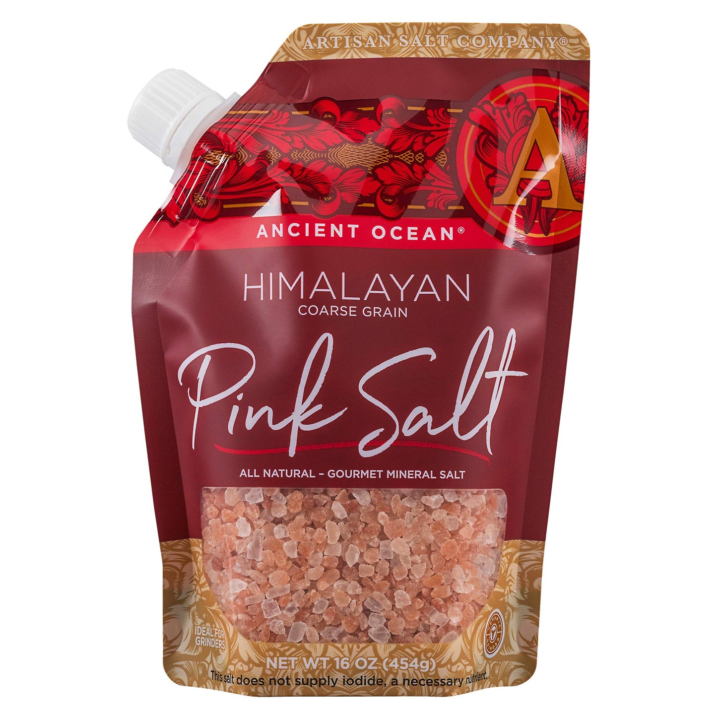 Saltworks Ancient Ocean Himalayan Pink Salt, Artisan Pour Spout Pouch, Himalayan (Coarse) 16 Oz