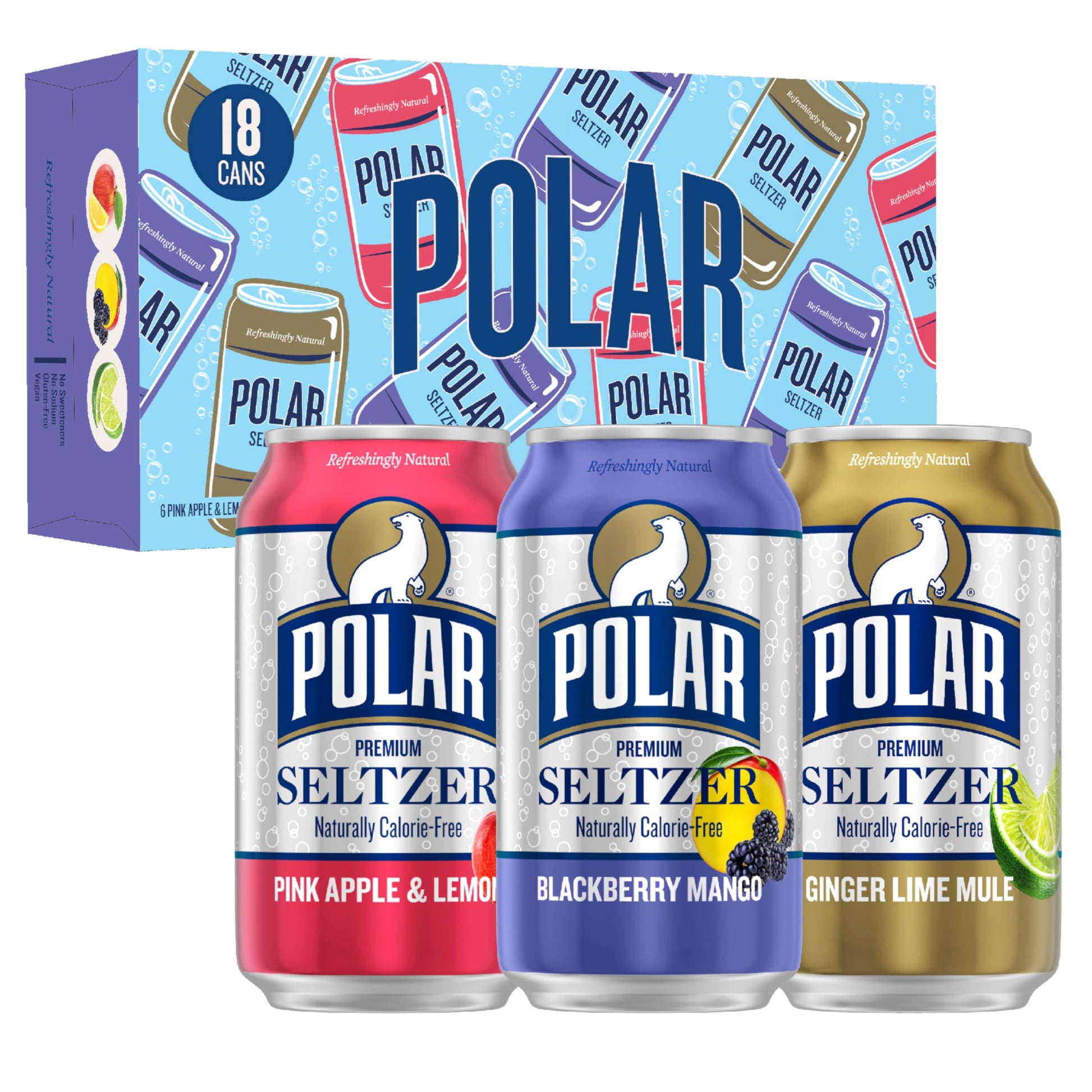 POLAR Seltzer Water Newbies Variety Pack, 12 fl oz cans, 18 pack, Model 10161315