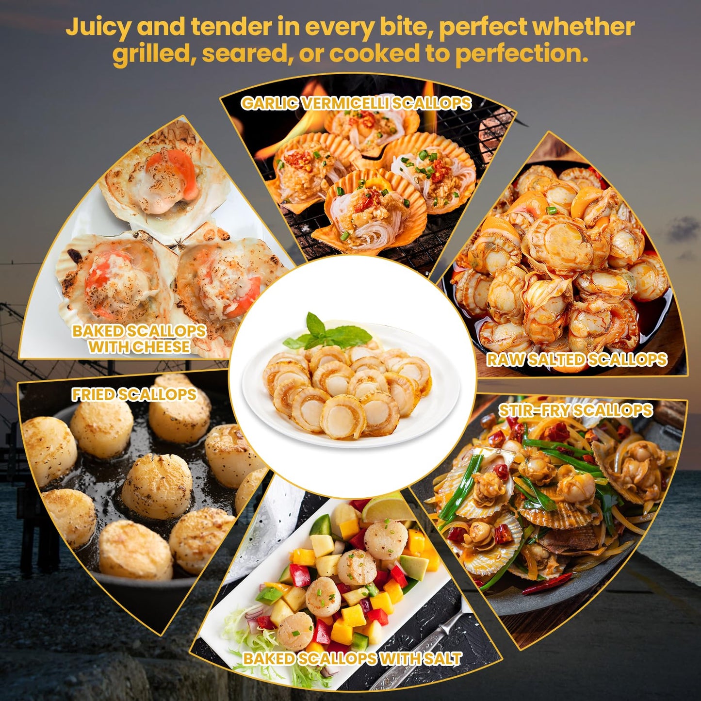 Oceanzen:Premium Frozen Seafood Premium 10 To 20 Count Per Pound Dry Sea Scallops(7 Lb)