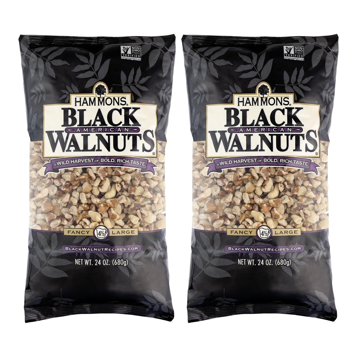 Hns Fancy Large Black Walnuts -Wild Harvested - Non-GMO - Gluten-Free - High Protein - Keto Snack - Nuts for Cooking and Baking - 24oz - 2 Pack