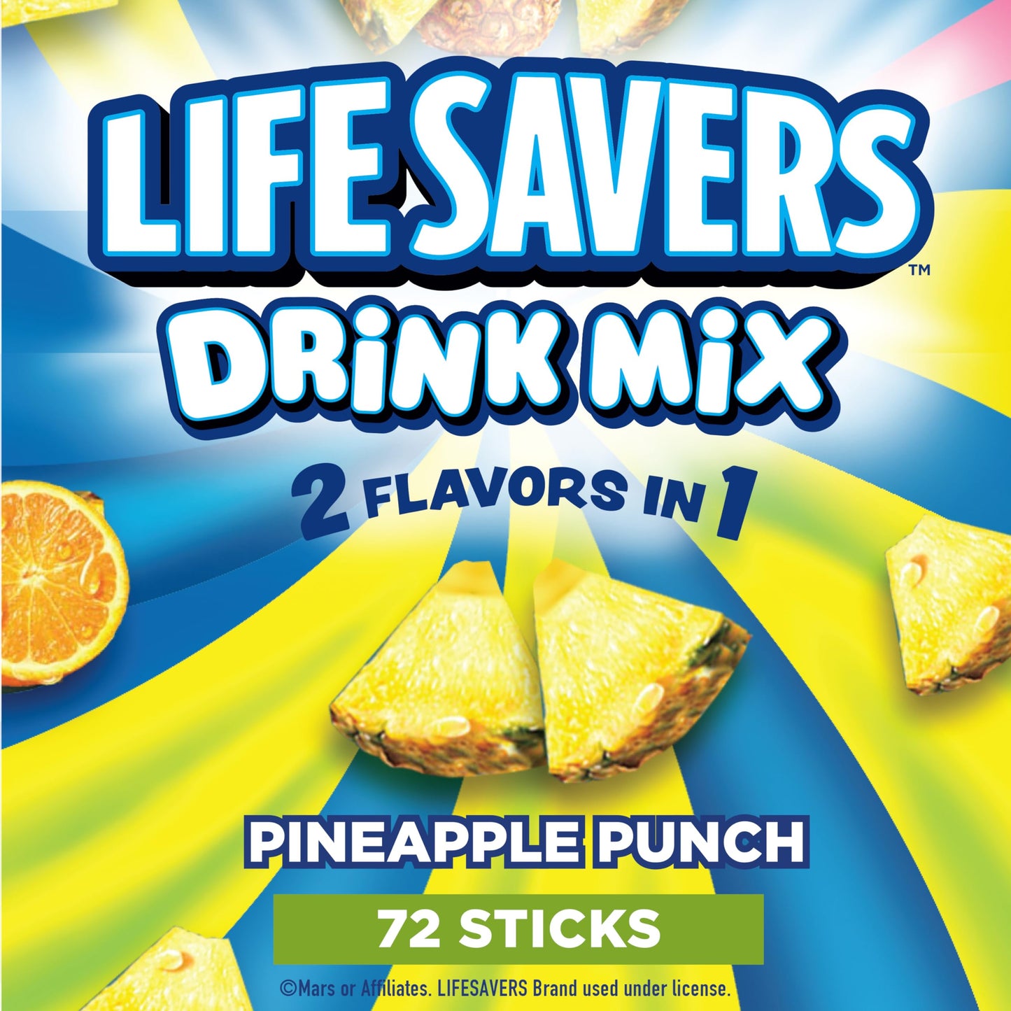 SINGLES TO GO! Lifesavers Pineapple Punch Drink Mix, 72 Sticks (6 Boxes, 0.12 oz each)