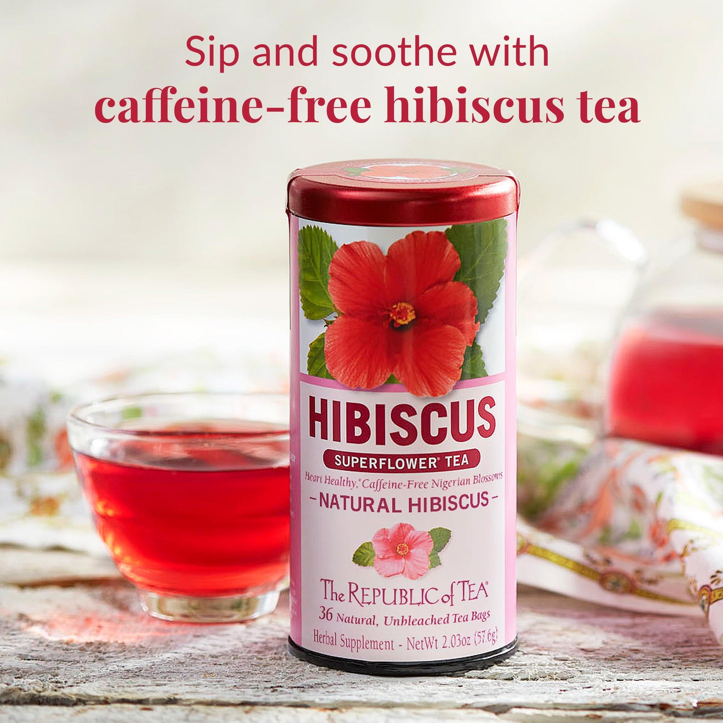 The Republic of Tea Natural Hibiscus SuperFlower Tea - 36 Tea Bags - Red - Model mp-40440