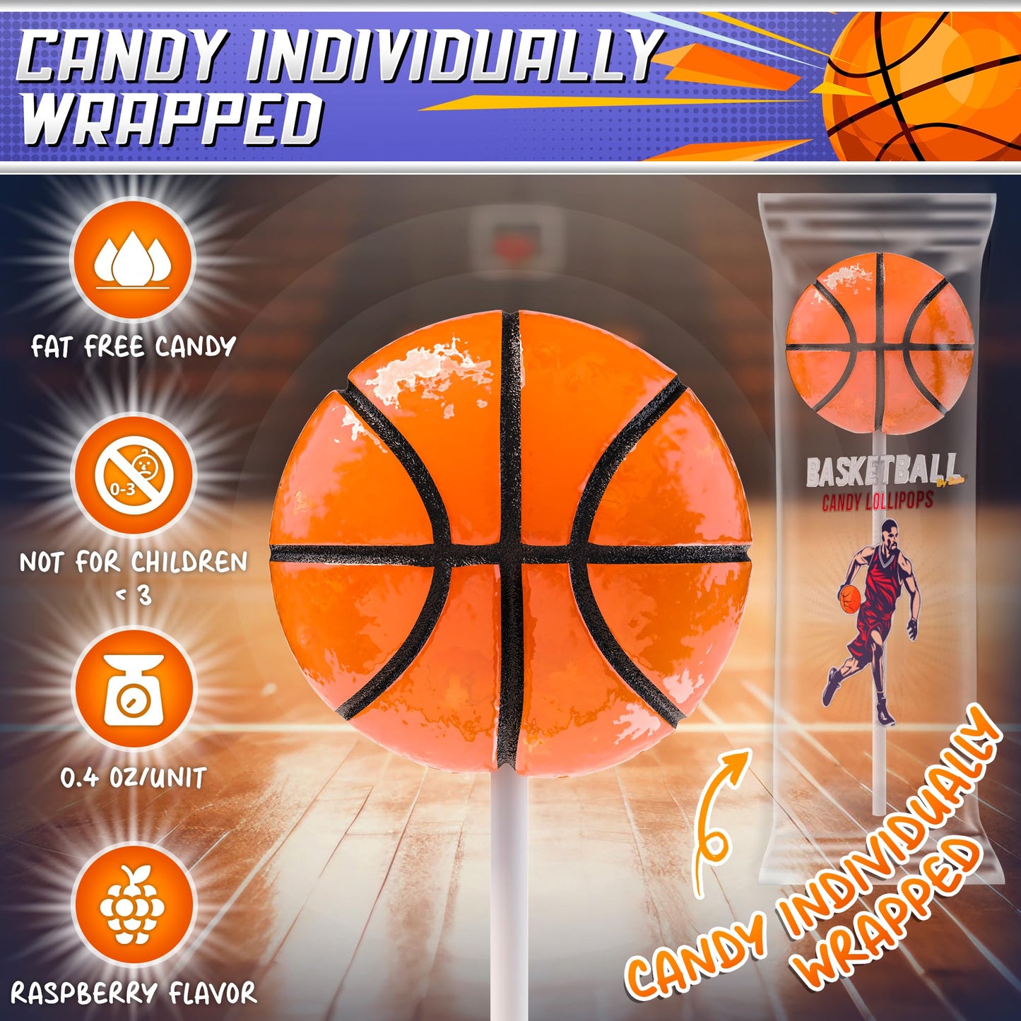 Basketball Lollipops 12Pk- Basketball Candy For Basketball Party Favors & Basketball Party Supplies - Basketball Snacks & Candy Basketball Suckers For Basketball Party Decorations