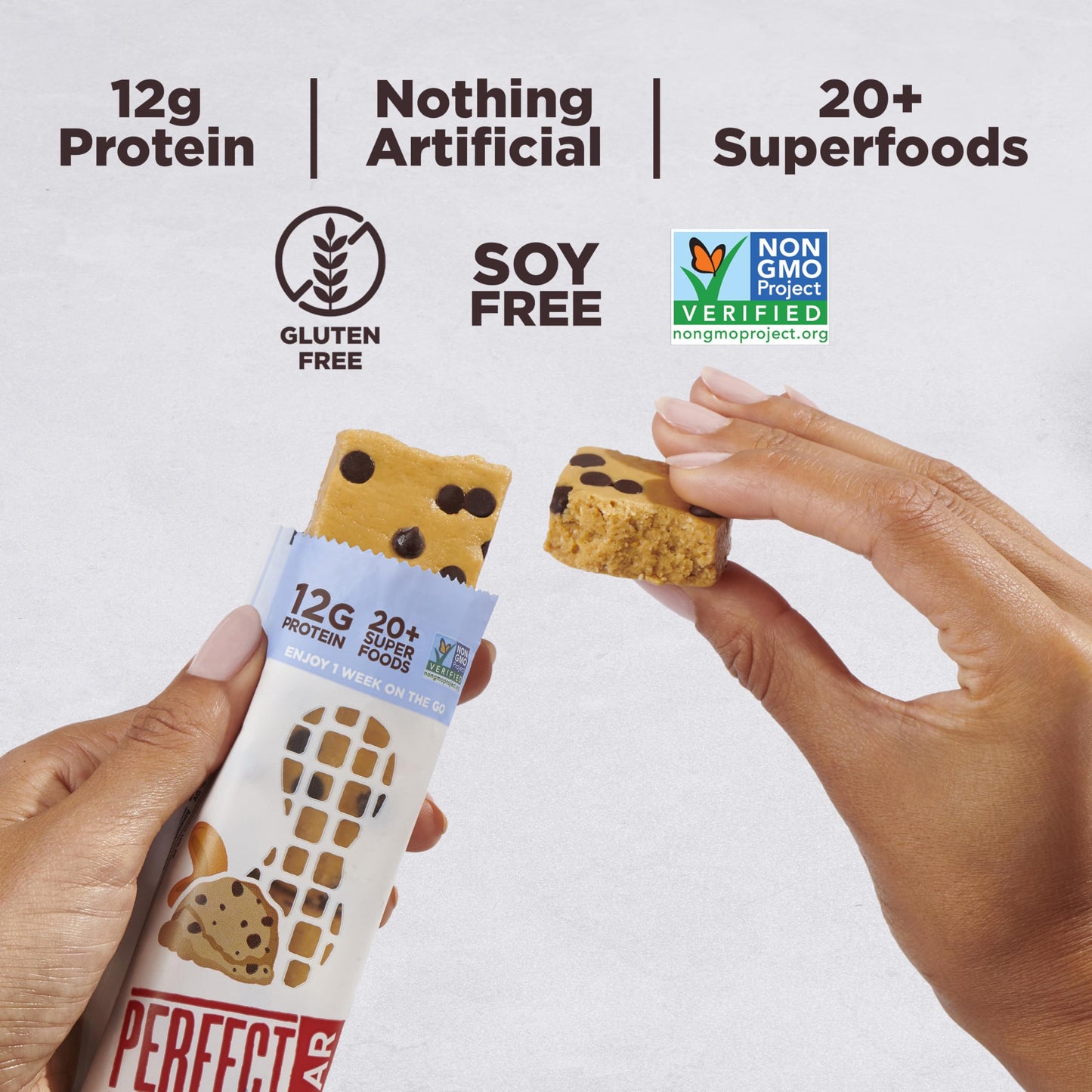 Perfect Bar Chocolate Chip Cookie Dough Protein Bar, Gluten Free, Soy Free, Non-GMO, 2.2 oz, 24 Count