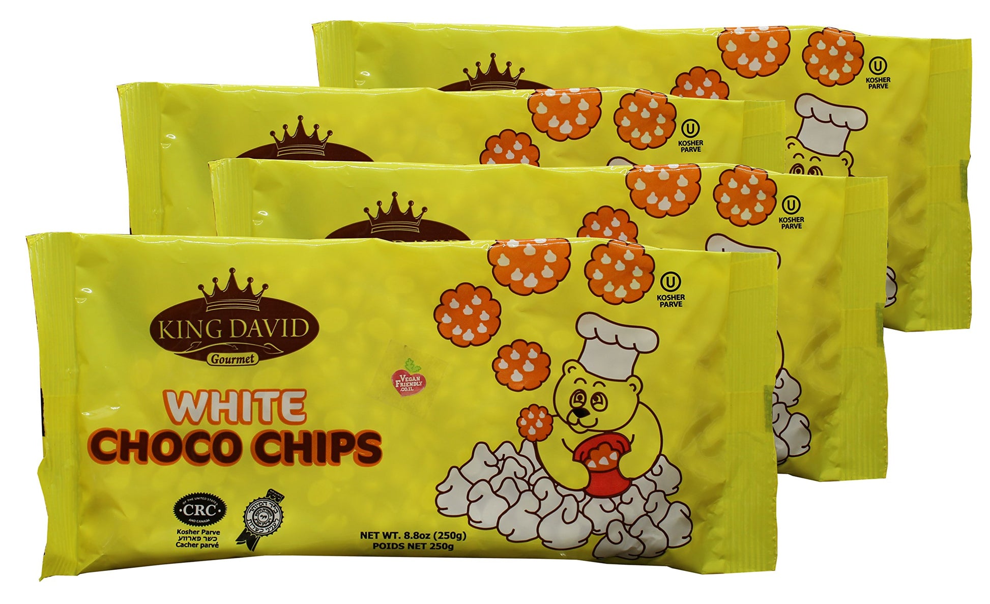 King David Vegan Lactose-Free Non-Dairy Kosher White Chocolate Flavored Chips 8.8 Ounce (Pack Of 4)