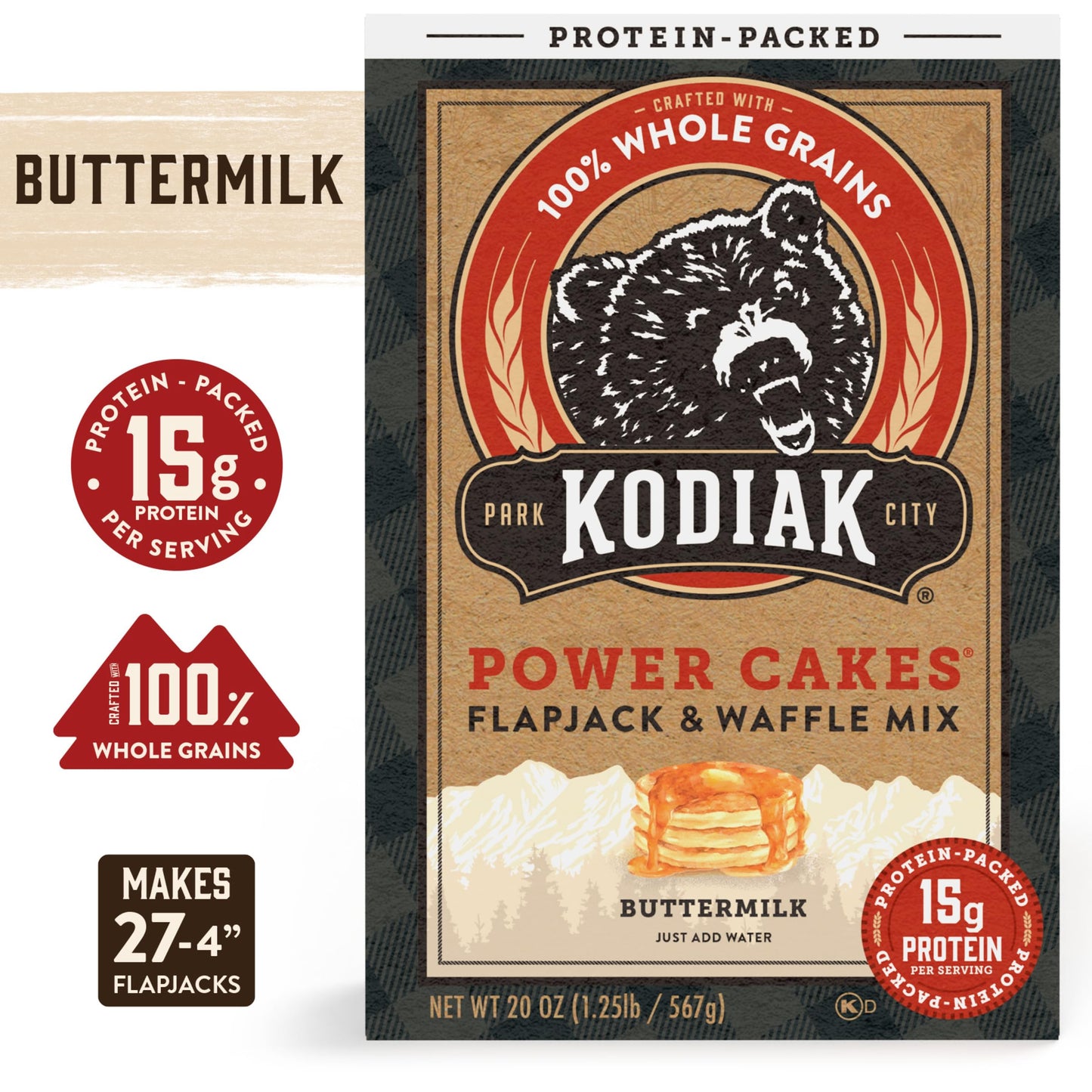 Kodiak Cakes Protein Pancake Power Cakes, Flapjack And Waffle Baking Mix, Buttermilk, 20 Oz, (Pack Of 6)