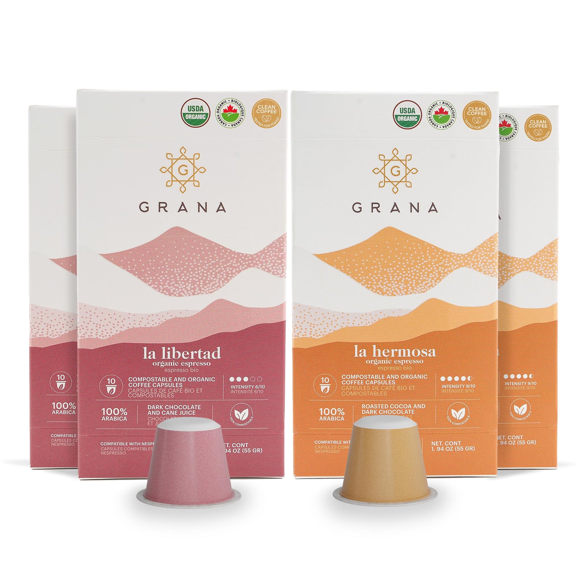 G Grana Coffee Pods, Compatible with Nespresso OriginalLine, 40 Count, Organic 100% Arabica, Dark & Medium-Dark Roast