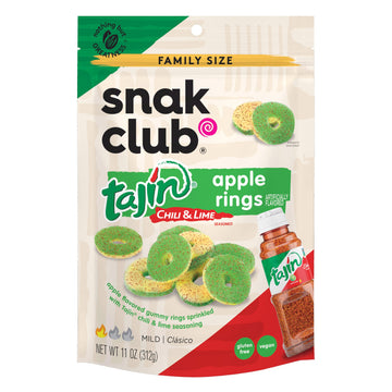 Snak Club Tajin Apple Rings Gummy Candy, Fruit Candy Gummies with Chili and Lime Seasoning, Mild, Gluten-Free and Vegan Snacks, 