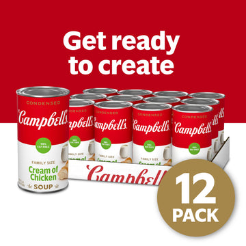 Campbell'S Condensed 98% Fat Free Cream Of Chicken Soup, 22.6 Oz Family Size Can (12 Pack)