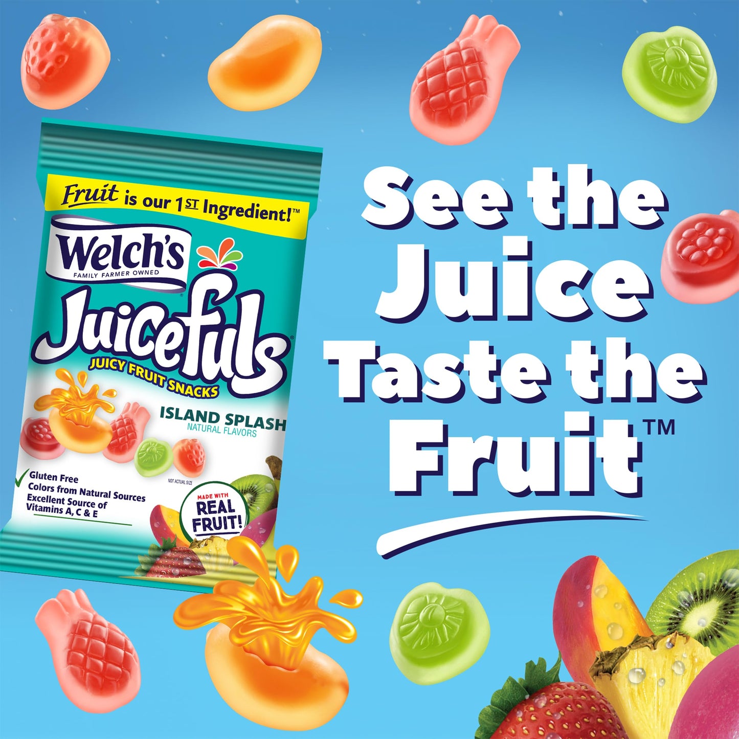 Welch'S Juicefuls Juicy Fruit Snacks, Island Splash, Fruit Gushers, Gluten Free, 4 Oz Sharing Size Bags (Pack Of 6)
