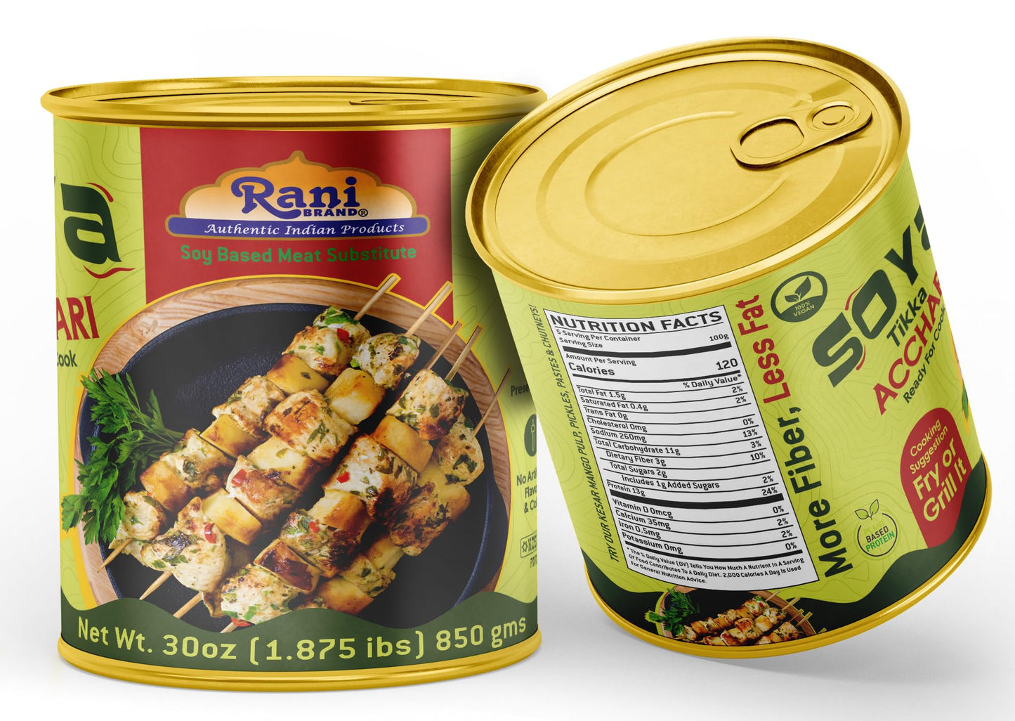 Rani Soya Tikka Achari 30Oz (1.875Lbs) 850G, Pack Of 6, Ready For Cook ~ Easy Open Lid | All Natural | Vegan | No Colors | Non-G