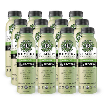 Remedy Organics Matcha Fuel 12-Pack | Plant Based 20g Protein Shakes, Ready to Drink | USDA Organic, Gluten Free, Dairy Free, So