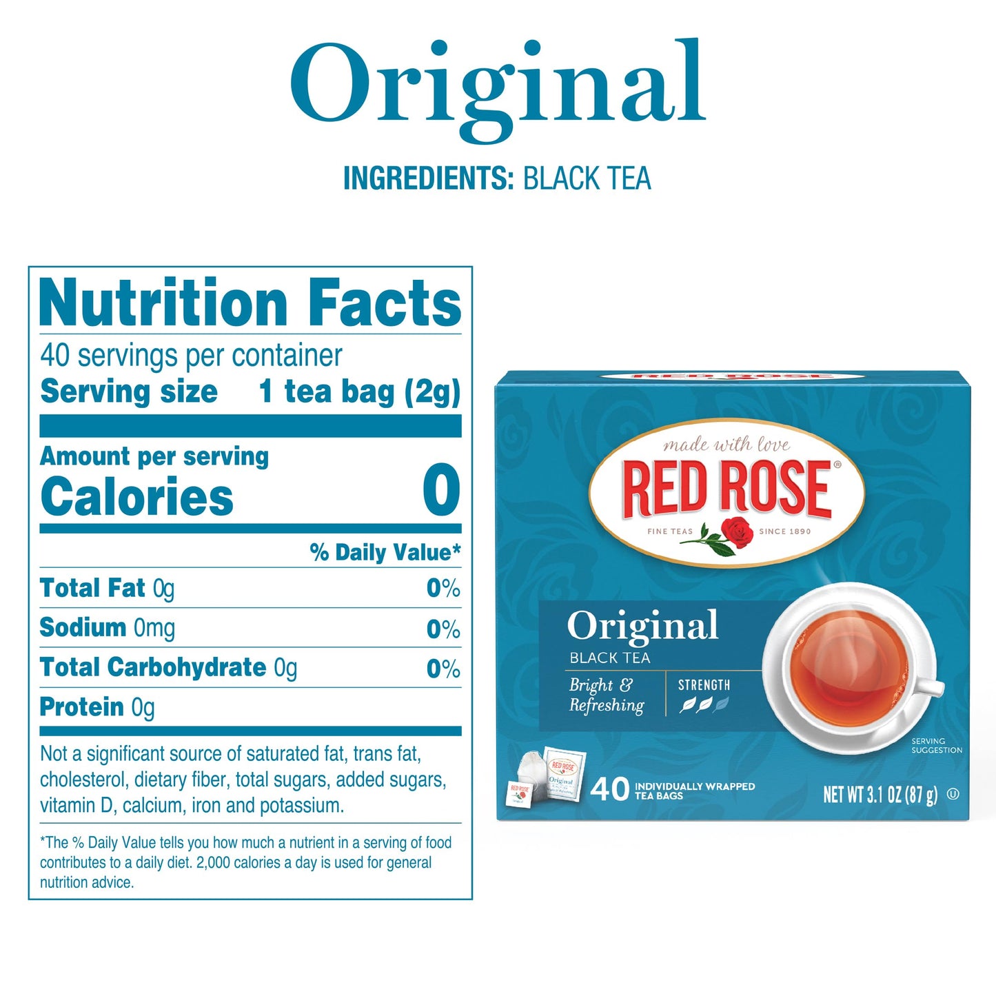 Red Rose Original Full Flavored Black Tea Specially Blended Strong Black Tea With 40 Tea Bags Per Box Pack Of 6 Contain