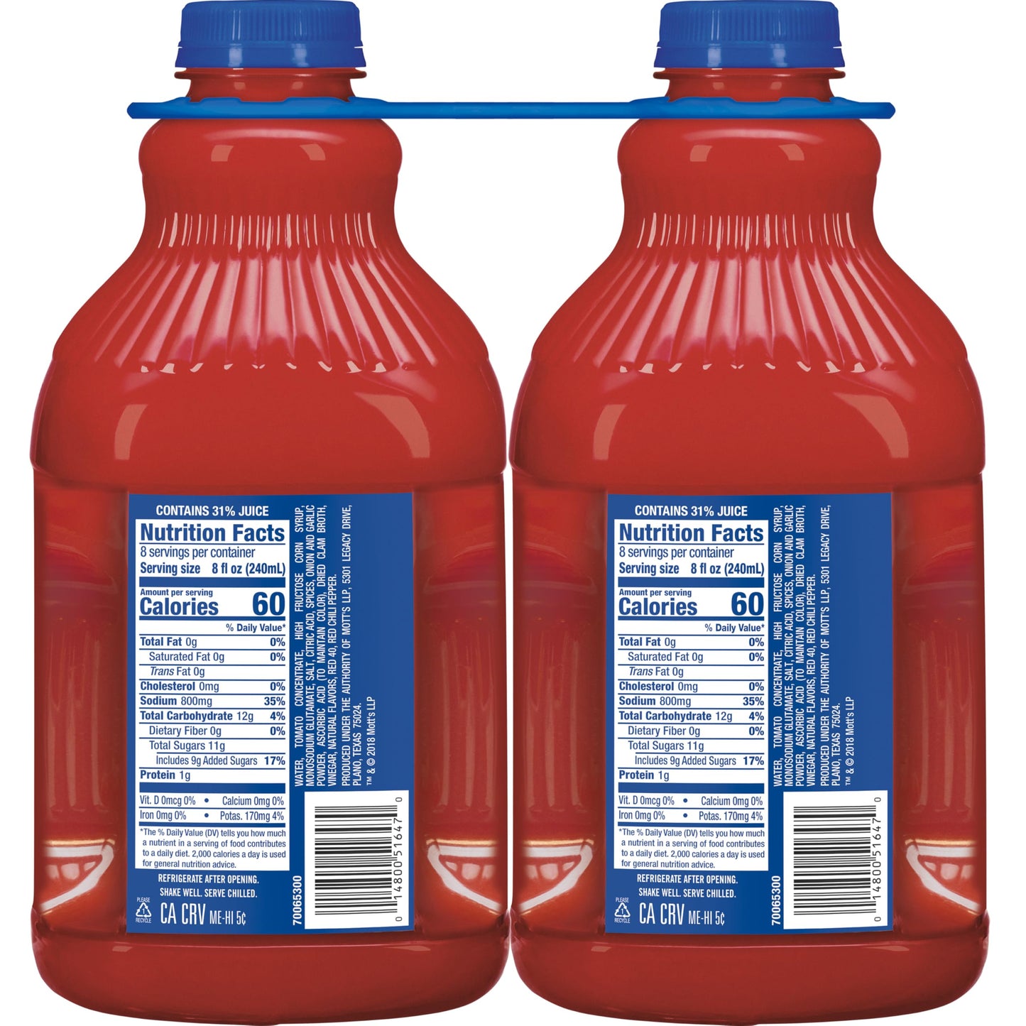 Clamato Original Tomato Cocktail 64 fl oz Bottle 2 Pack - Perfect Mixer for Michelada and Bloody Mary Drinks