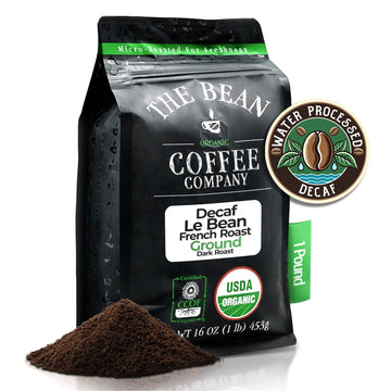 The Bean Organic Coffee Company Water Processed Decaf Le Bean, Dark French Roast, Ground Coffee, 16-Ounce Bag, Café Molido Tostado Orgánico Descafeinado