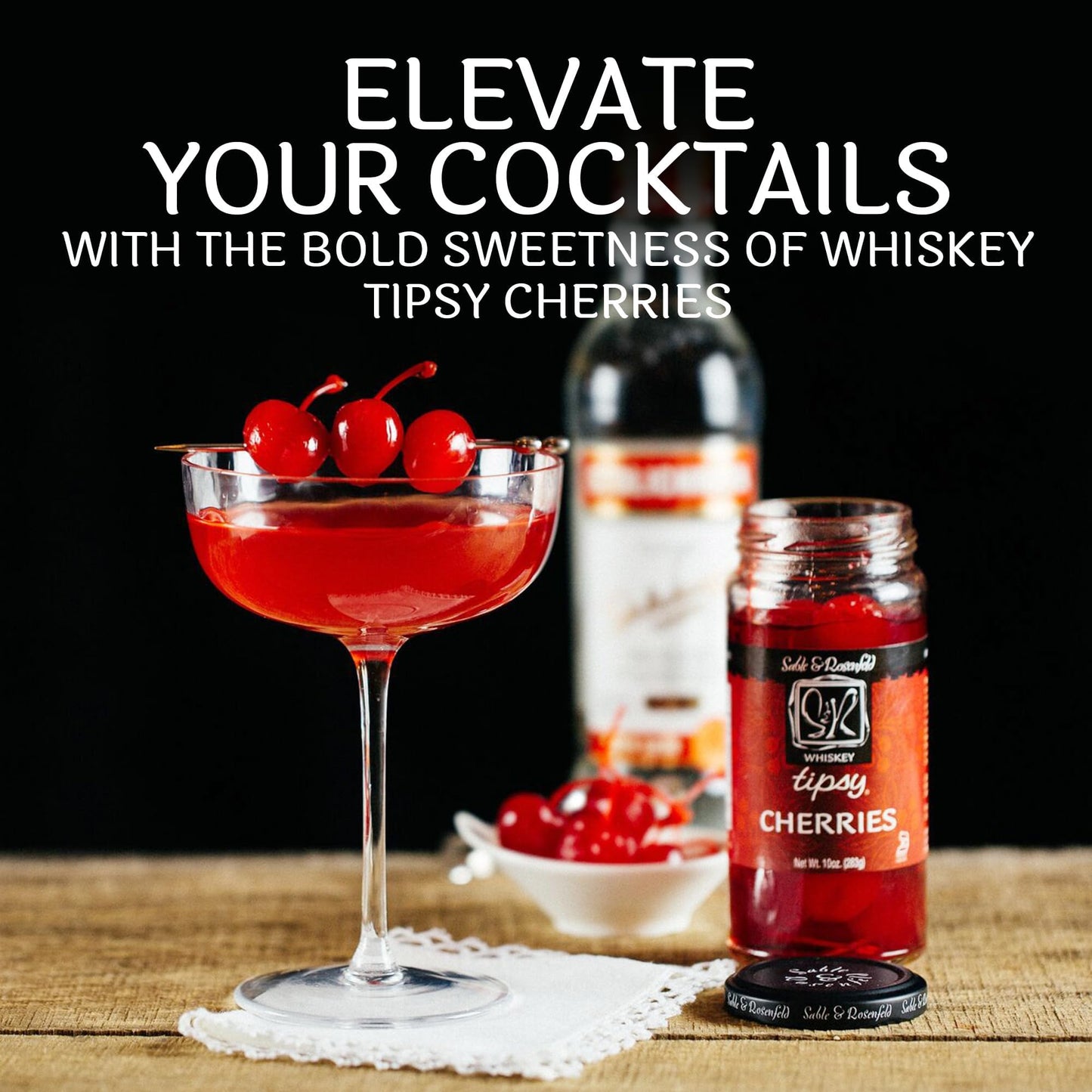 Sable & Rosenfeld spirit-inspired flavor Tipsy Cherries Cocktail Garnish - 10 oz (Pack of 6)
