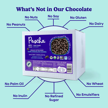Pascha Organic Extra Dark Chocolate Chunks - 85% Cacao Bittersweet - Vegan, Keto-Friendly Baking Chunks - Rainforest Alliance Ce