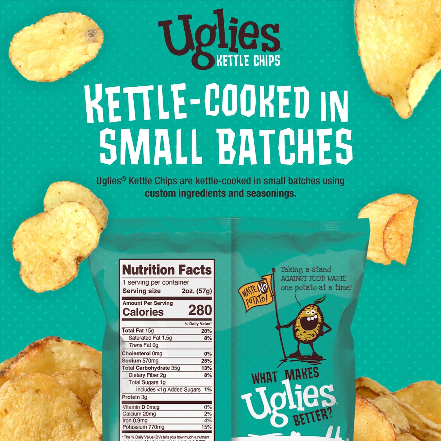 UGLIES Kettle-Cooked Potato Chips, Gluten-Free Snacks, Kosher-Friendly, Non-GMO Snacks for Kids or Office, Salt and Vinegar Pota