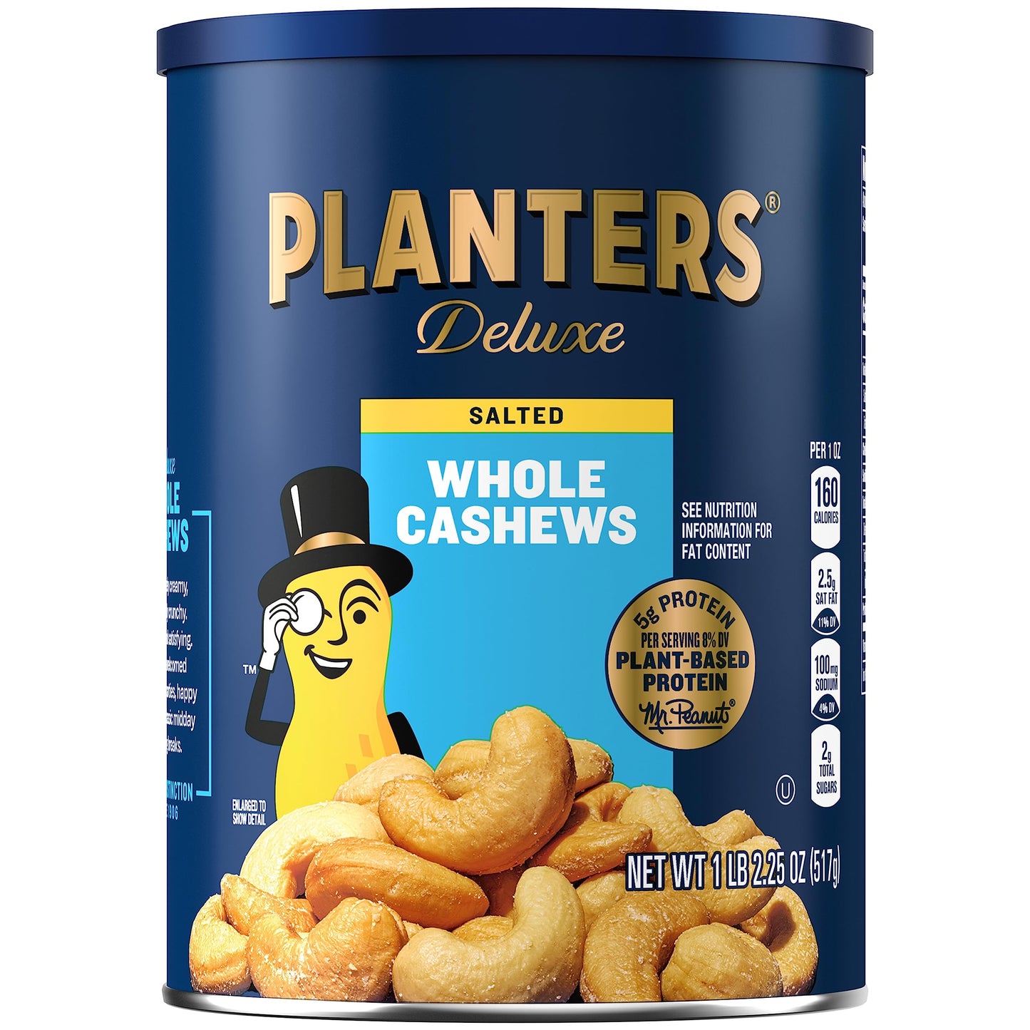 PLANTERS Deluxe Salted Whole Cashews, Roasted Snack Nuts, 18.25 oz Canister, Kosher
