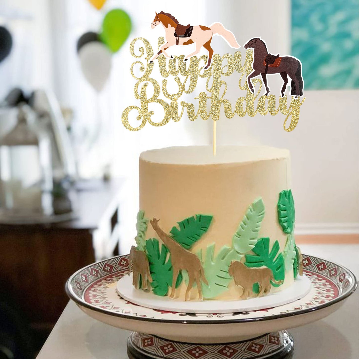 Gyufise 1Pcs Horse Happy Birthday Cake Topper Animal Horse Cake Pick For Equestrian Theme Baby Shower Kids Birthday Party Suppli
